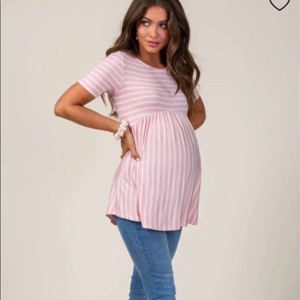 PinkBlush Maternity cross back stripe pink top